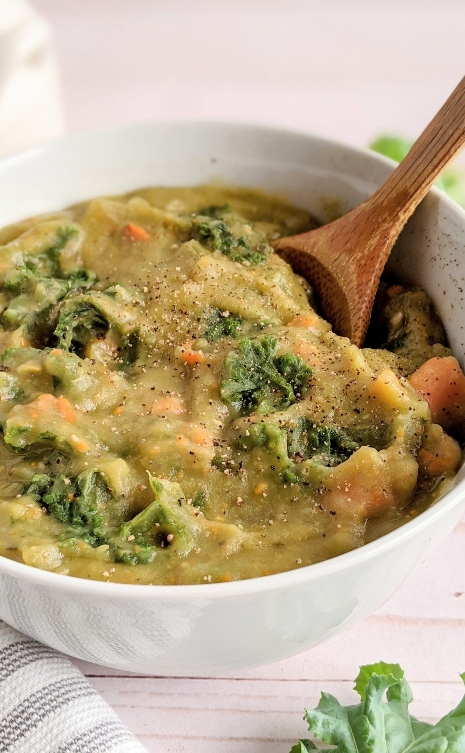 vegetarian split pea soup with kale no ham pea soup with greens vegetable split pea soup recipe vegan gluten free