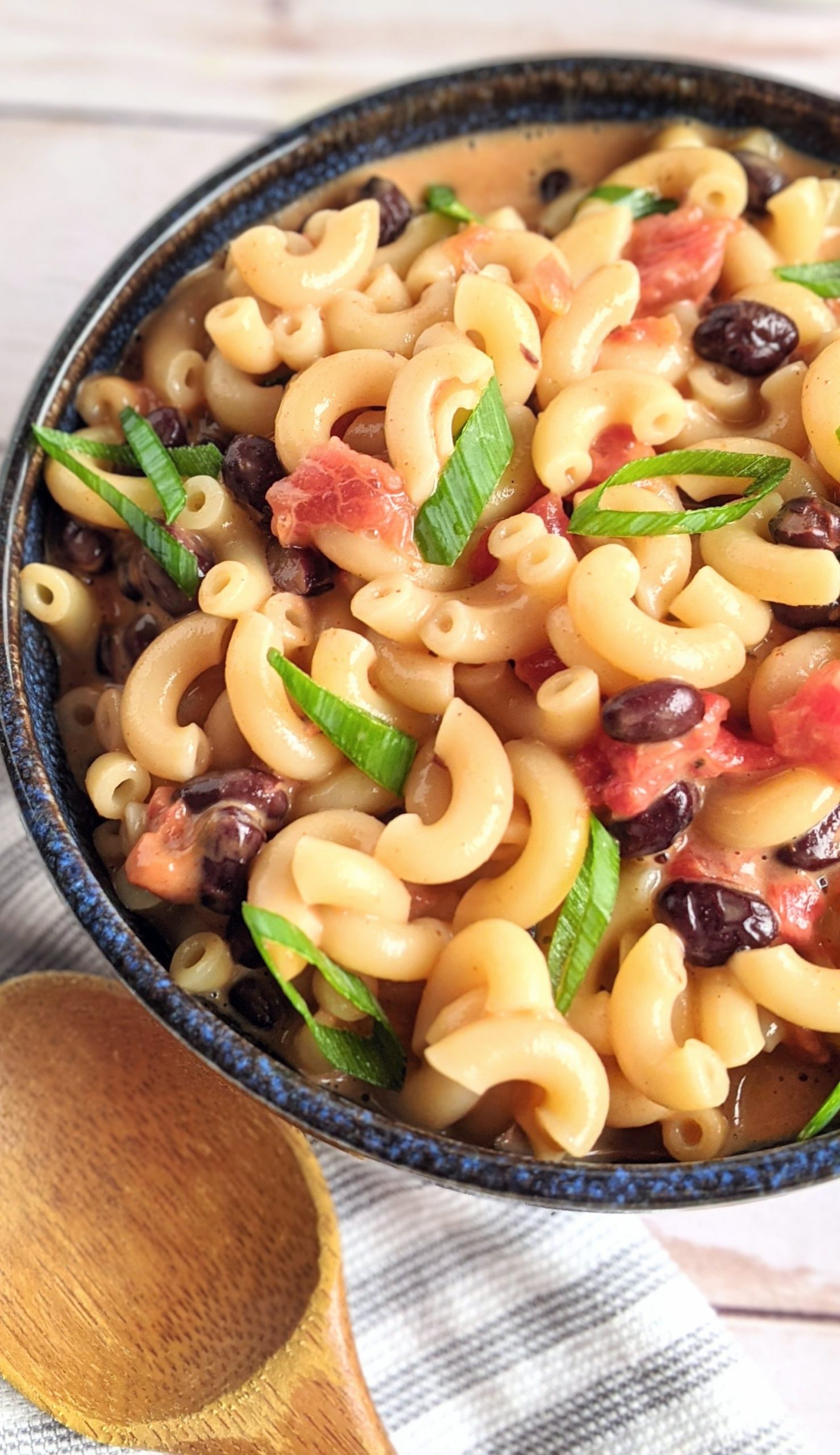 queso macaroni and cheese gluten free velveeta noodles with black beans and tomatoes spices
