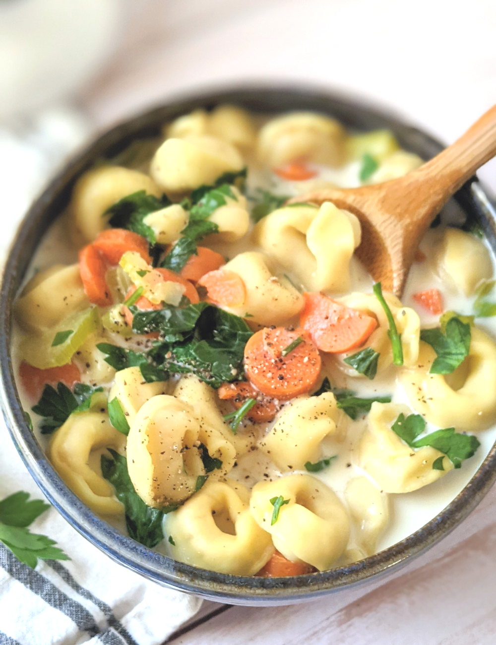 instant pot vegetarian creamy tortellini soup with half and half cream tortellini soup with carrots and celery and parsley