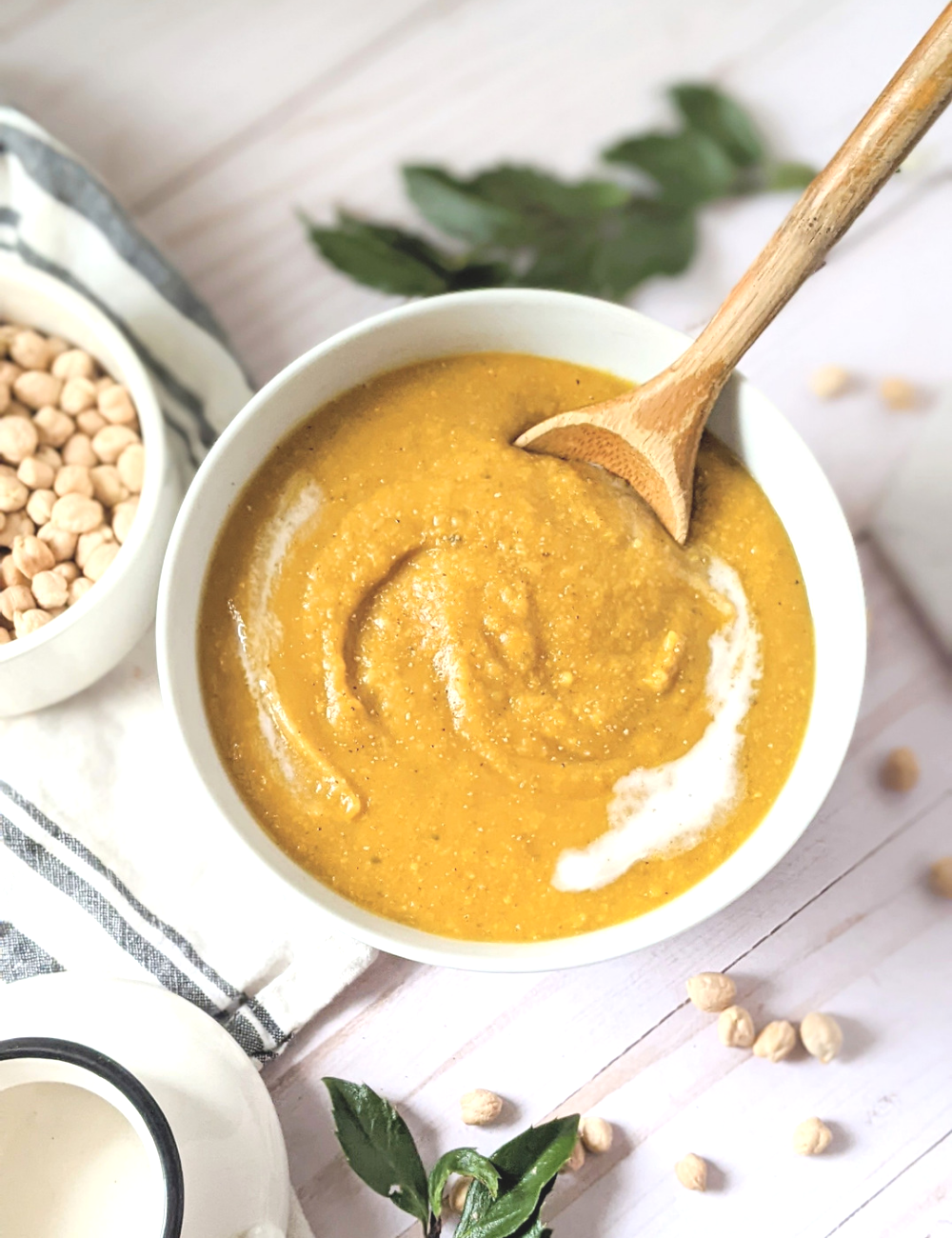 dairy free chickpea soup with carrots healthy vegan carrot soup with garbanzo beans recipe creamy blended soups non dairy high protein 