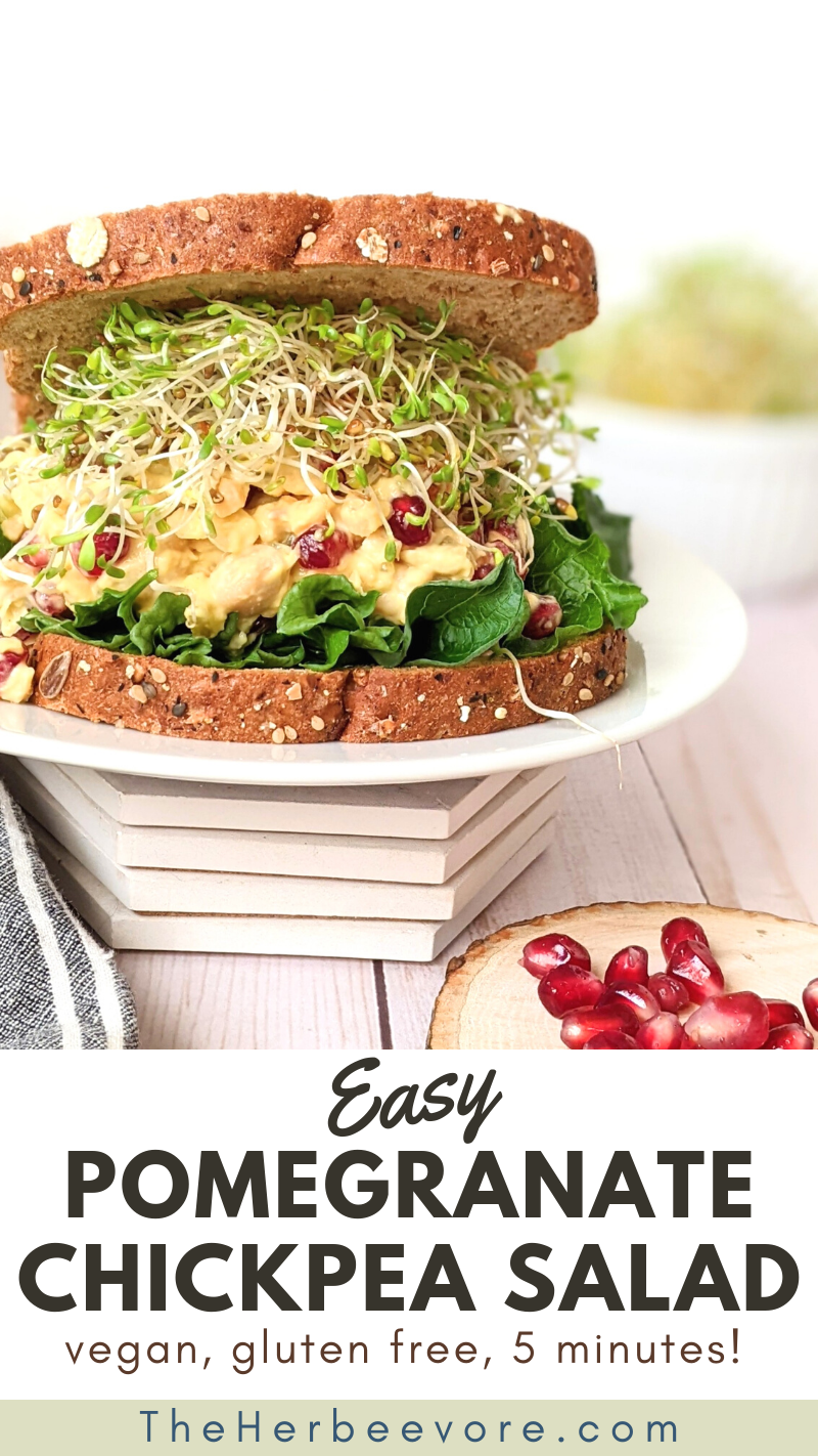 sweet chickpea salad sandwiches with winter fruit recipes what to make with pomegranates how to use pomegranate seeds savory pomegranate recipes vegan vegetarian meatless