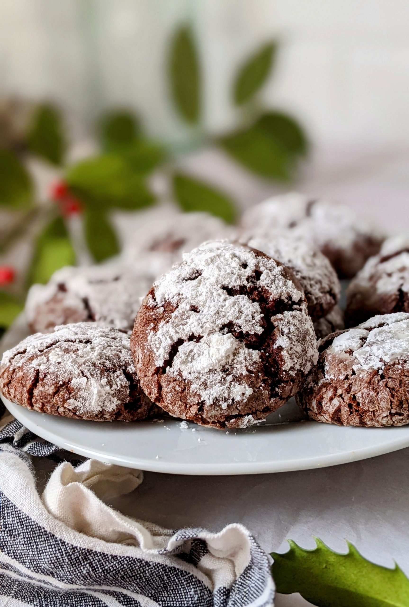 dairy free crinkle cookies chocolate whole wheat christmas cookies recipe holiday baking without eggs no dairy cookies vegan crinkle cookies
