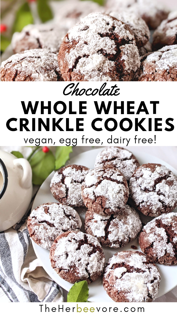 whole wheat crinkle cookies with whole wheat flour vegan chocolate christmas cookes egg free dairy free