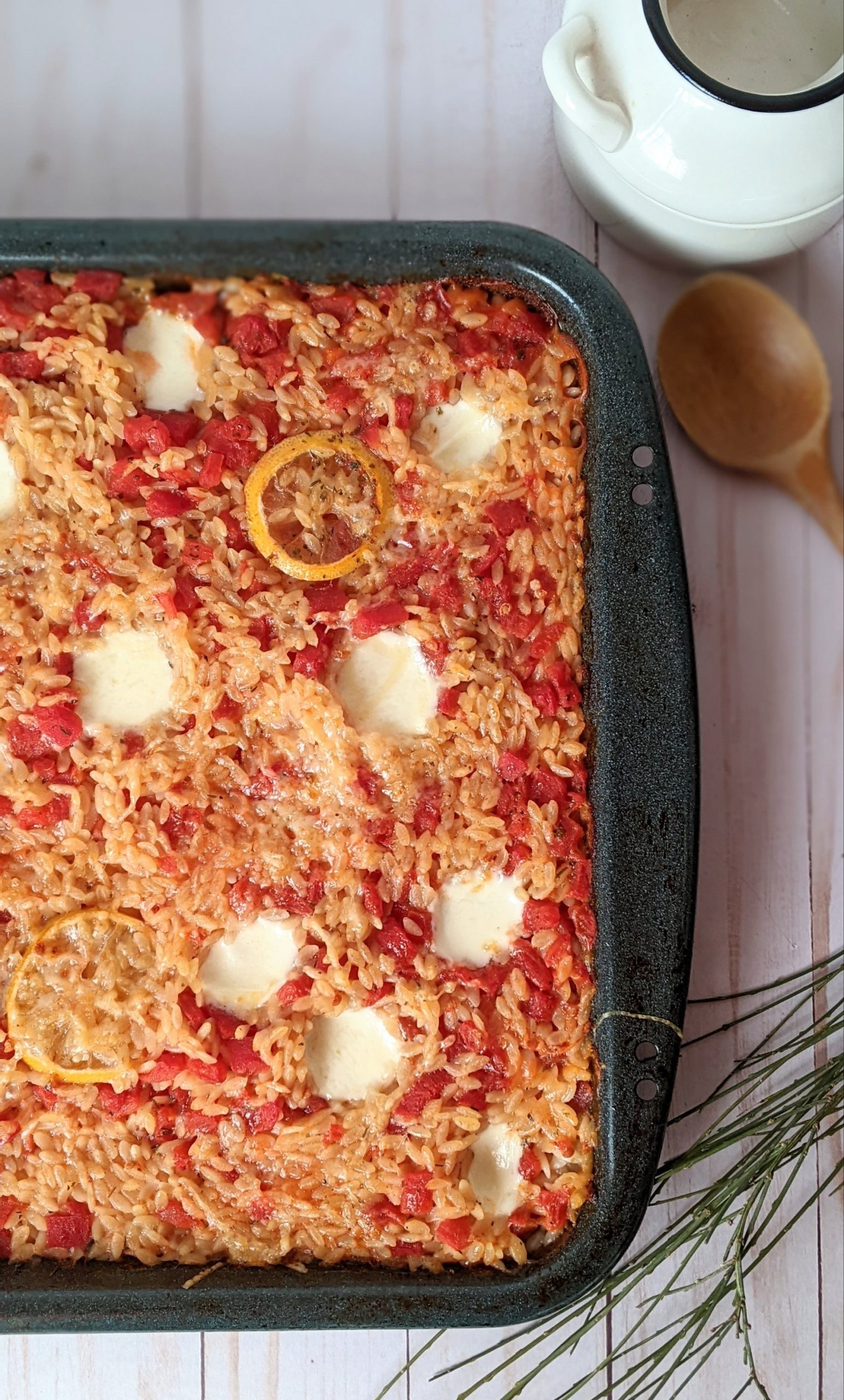 One Pan Tomato Basil Baked Orzo