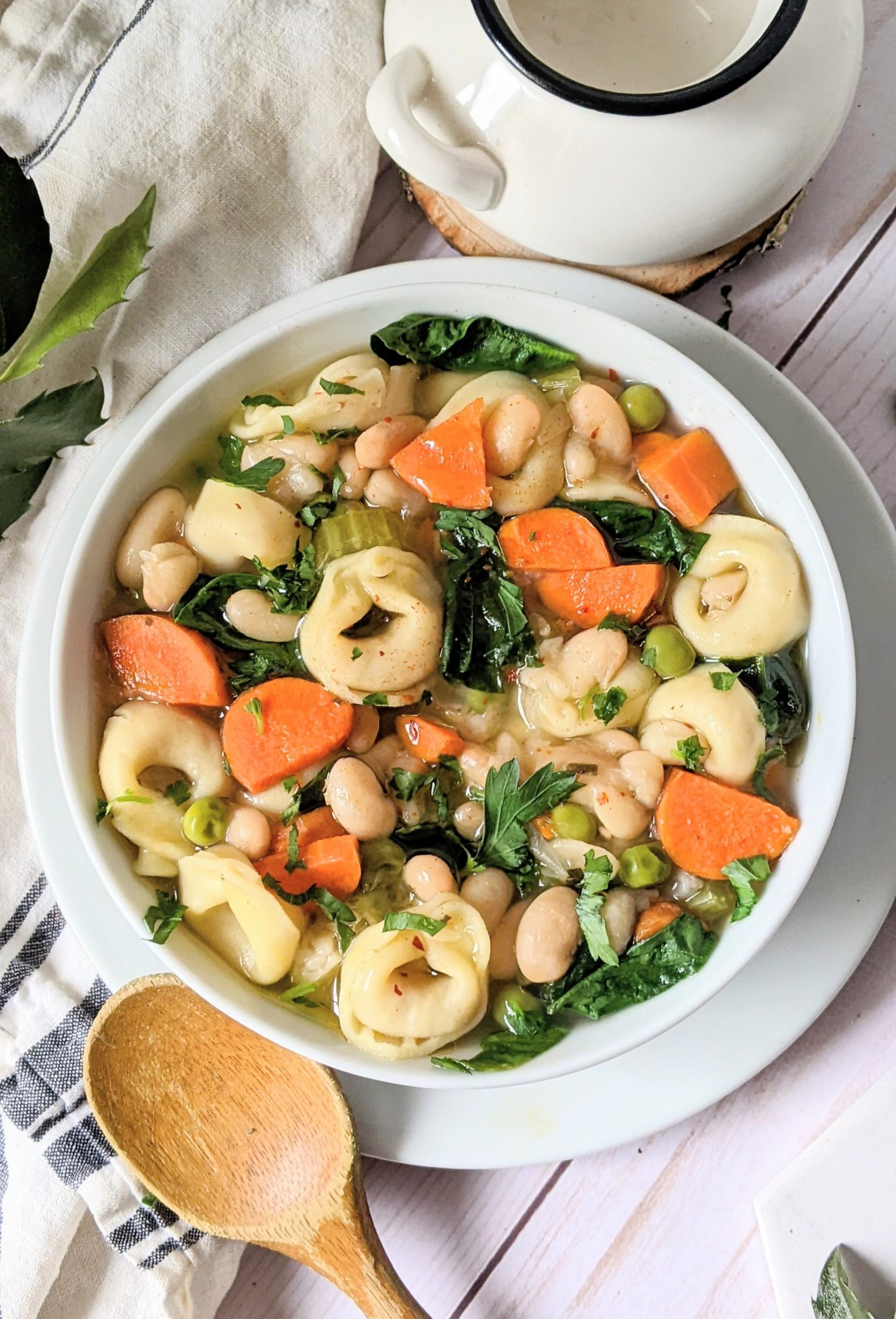 high protein tortellini soup recipe with beans one pot italian soup recipes meatless vegetarian dinner ideas meatless monday filling soup recipes for dinner