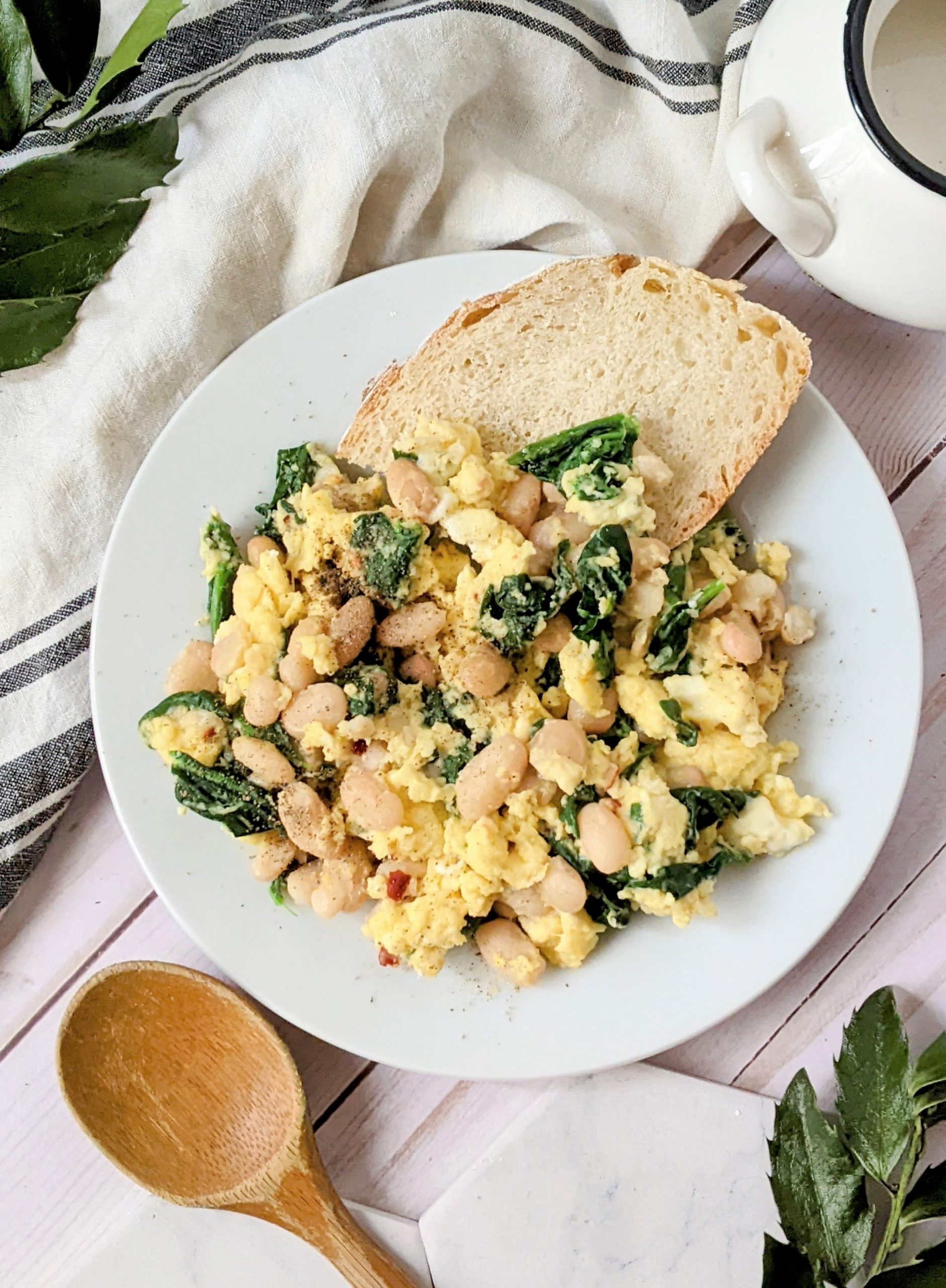 white bean scramble with spinach navy beans or cannellini beans great northern bean scramble for breakfast brunch beans recipes