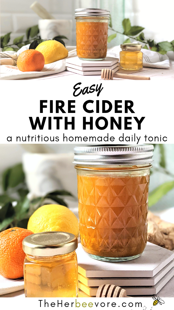 fire cider with honey oranges lemon citrus garlic horseradish chili peppers and spices