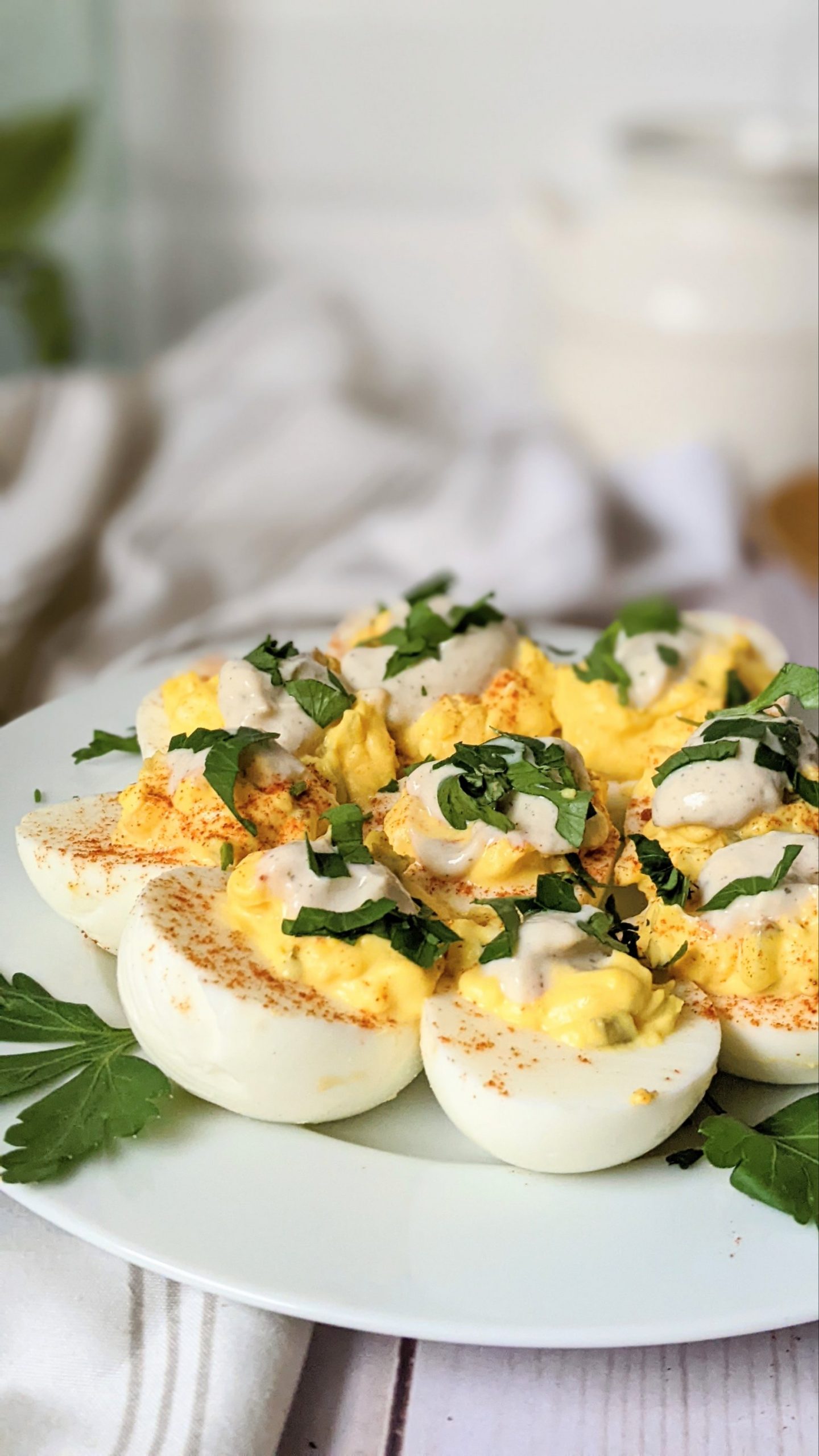 deviled ranch eggs recipe can i make deviled eggs with ranch dressing instead of mayo no mayonnaise deviled eggs herby parsley and greens