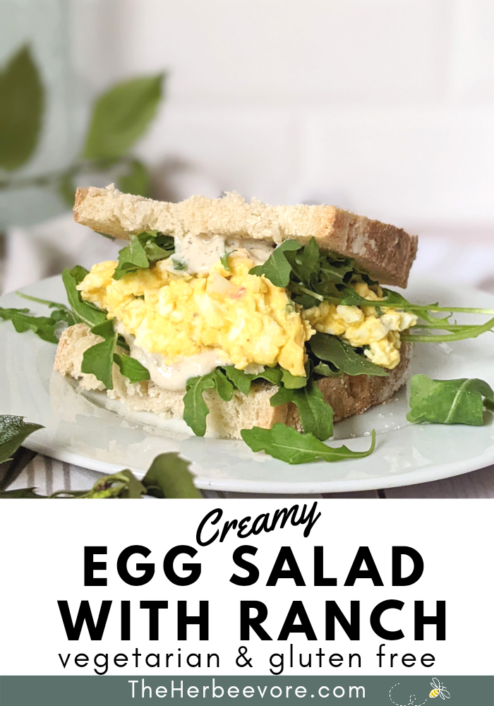 gluten free egg salad sandwich with ranch dressing mustard dijon egg salad arugula relish and celery