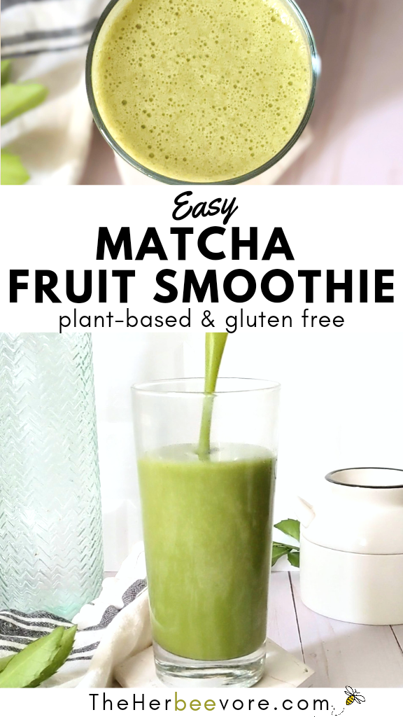green smoothie with matcha powder blended breakfast drink caffiene smoothie with matcha green tea powder fruit smoothie with tea recipe vegan dairy free gluten free