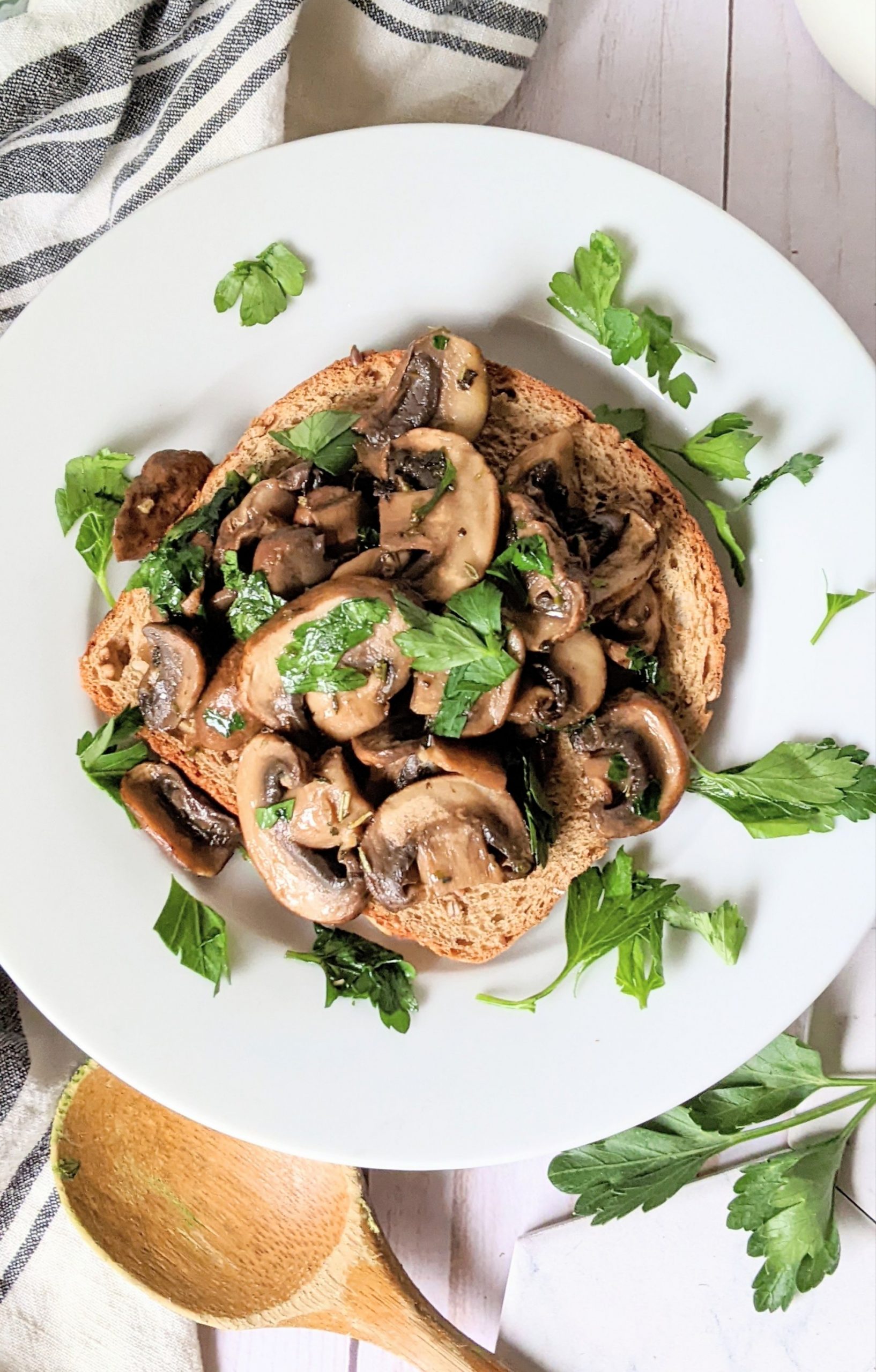 mushroom garlic toast recipe with herbs de provence garlic cloves fresh parsley and olive oil vegan dairy free mushroom toast recipe
