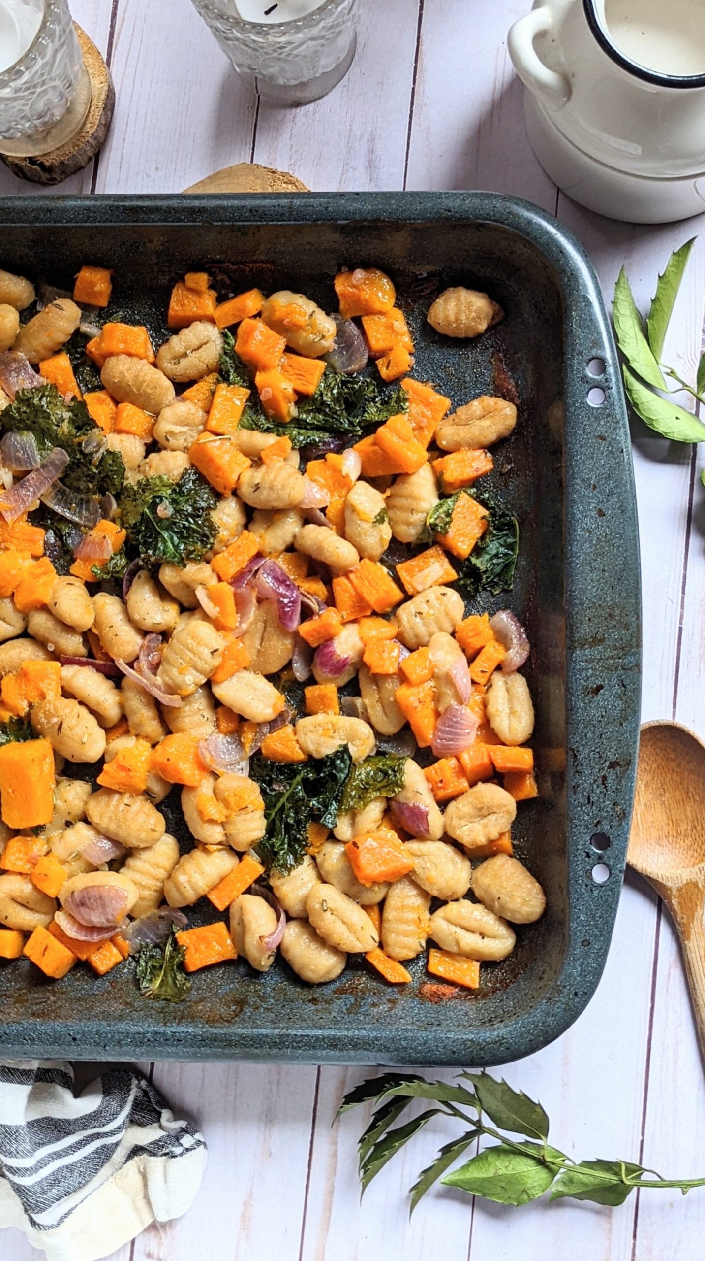 sheet pan pasta recipes healthy one pan dinners with gnocchi butternut squash kale onions and olive oil and garlic
