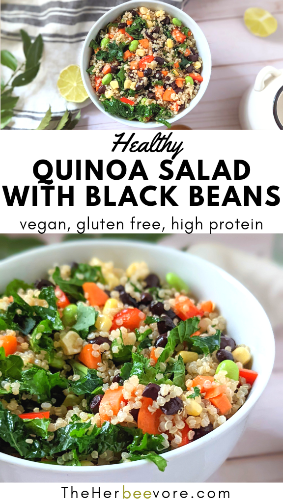 black bean quinoa salad recipe with red peppers carrots corn avocado kale and lime vinaigrette
