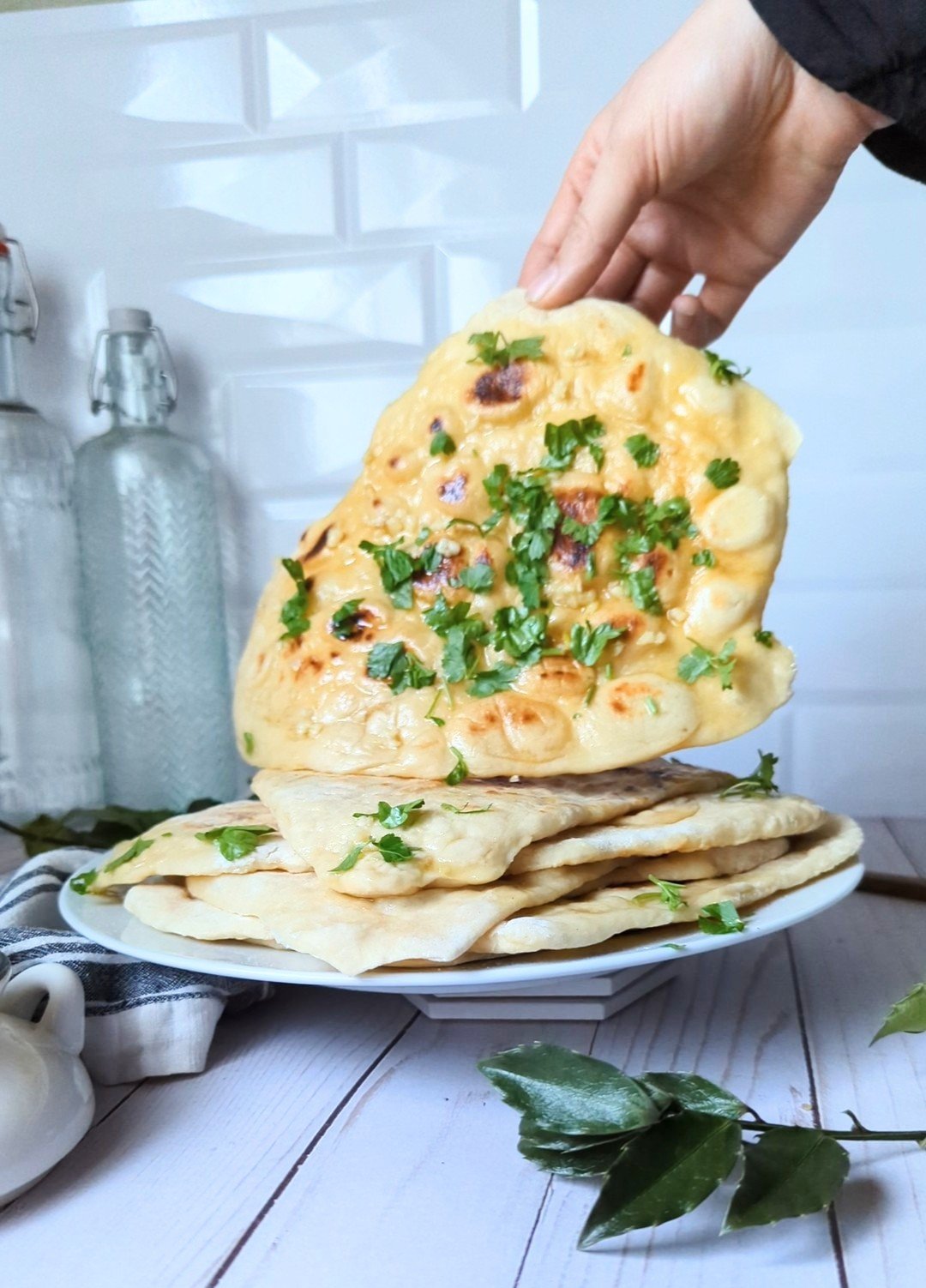 sourdough starter naan recipe to make with sourdough discard flatbread naan flat breads healthy homemade no eggs no dairy almond milk plant based recipes
