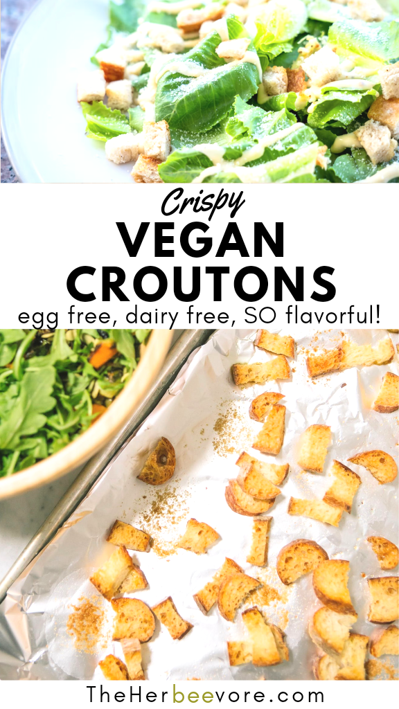 vegan croutons with sourdough herbs garlic basil oregano and olive oil