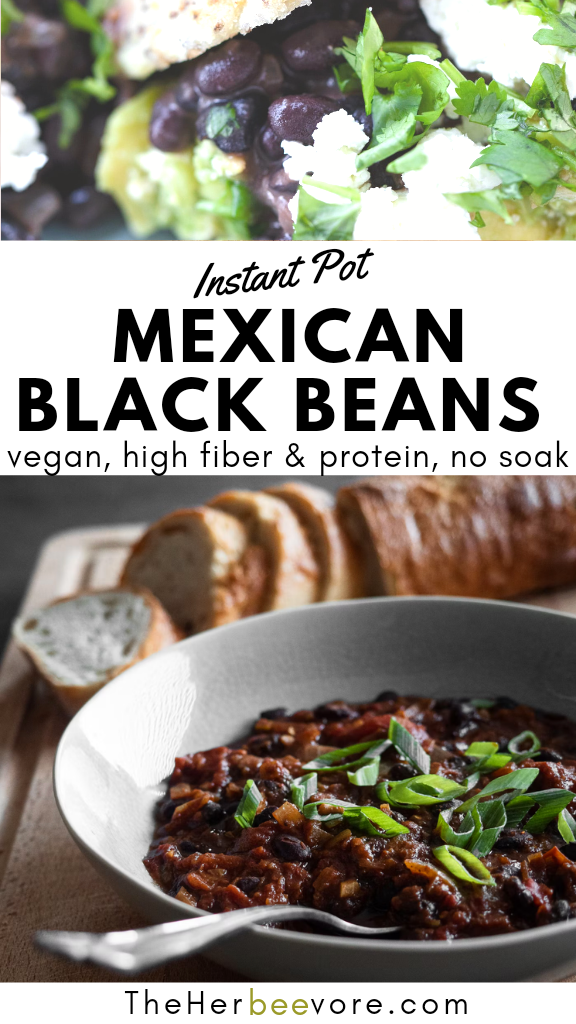 instant pot mexican black beans recipe vegan, gluten free, high fiber, plant based pressure cooker recipes