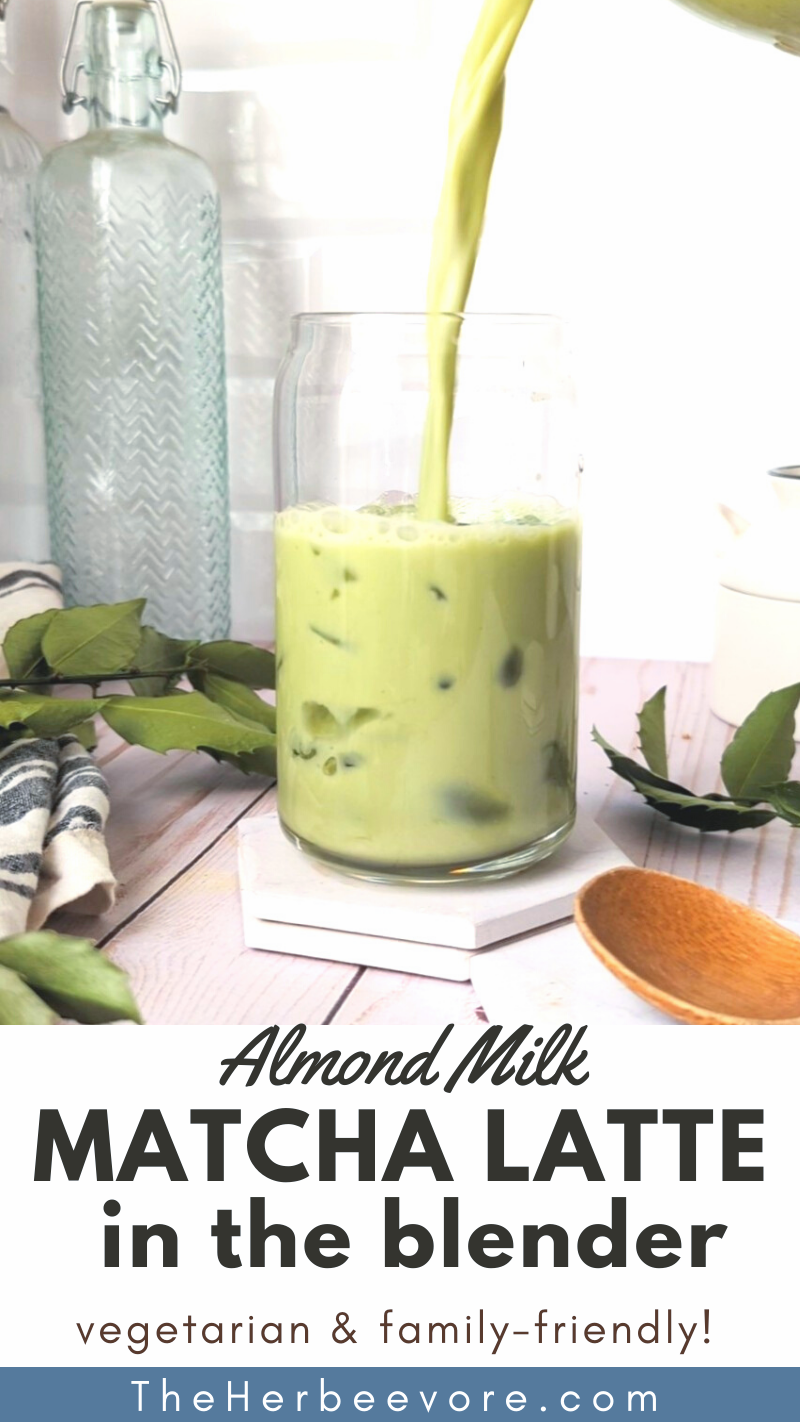 blender almond milk matcha latte recipe with water almonds agave nectar syrup and salt ice no milk 