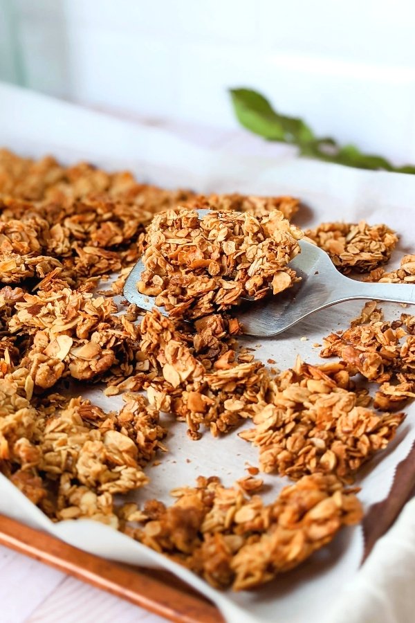 granola with coconut recipe healthy no sugar added naturally sweetened granola with maple syrup nuts and almonds coconut flakes unsweetened granola