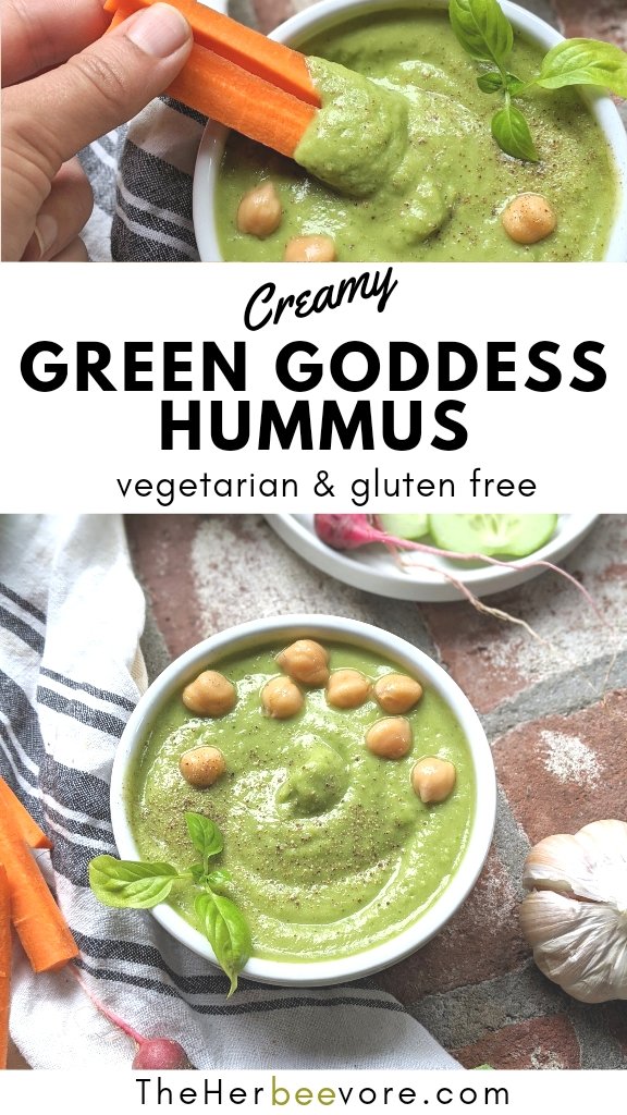green goddess hummus recipe vegan gluten free high fiber basil parsley hummus with fresh herbs dill party recipe healthy dip and goddess spread