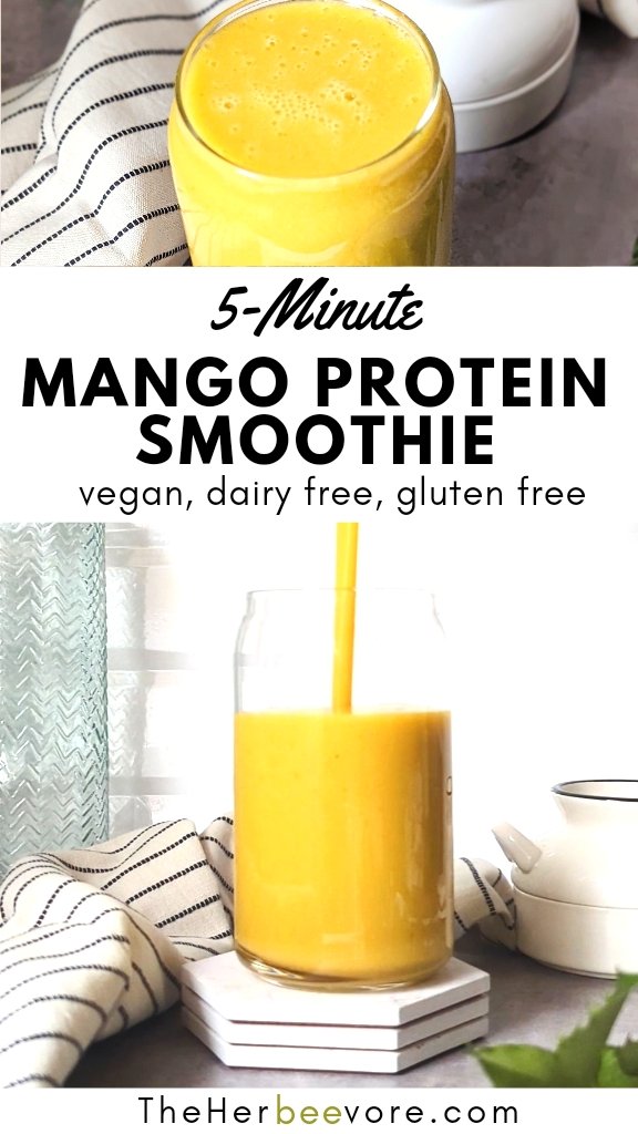 mango protein smoothie recipe vegan gluten free plant based healthy protein smoothies workout drinks 