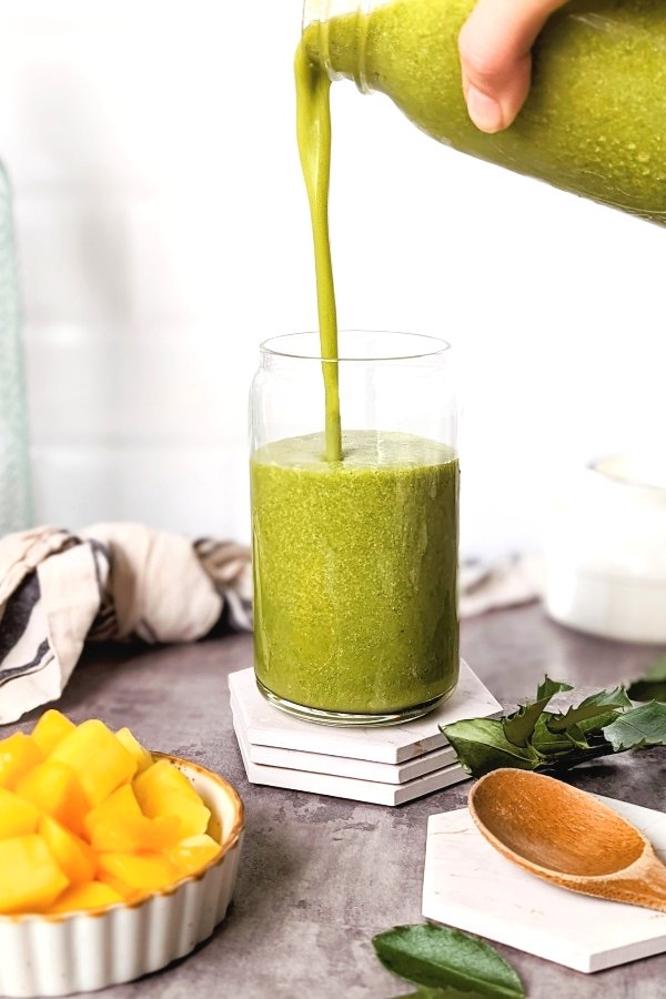 spinach mango smoothie recipe vegan green protein shake with spinach and mango shake recipes high protein vegan breakfast ideas