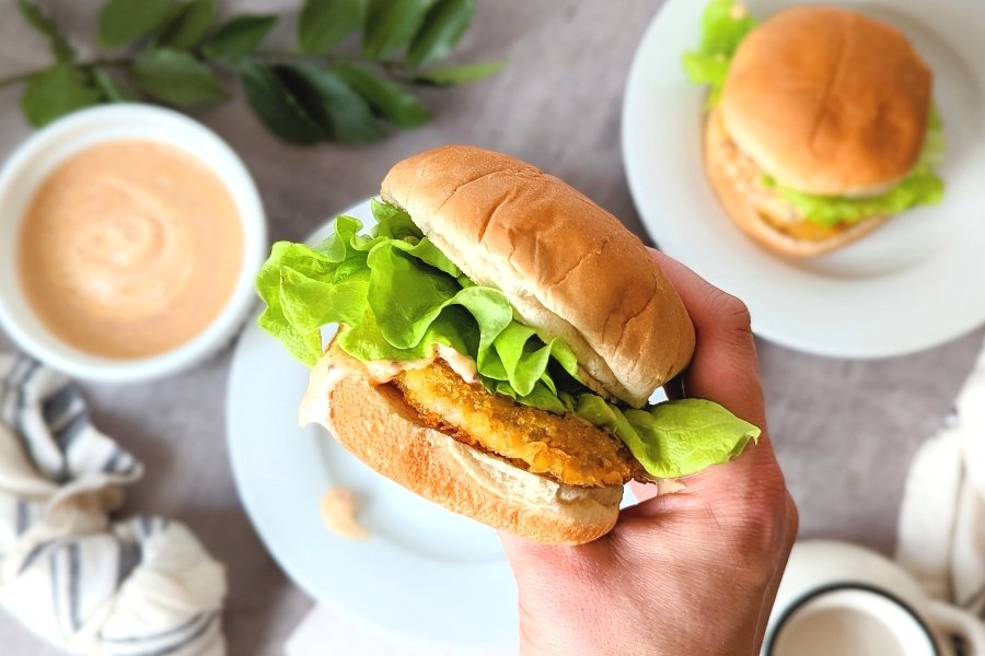 plant based chicken sandwich with vegan sandwich sauce recipe spicy chicken sandwich with creamy sweet sauce