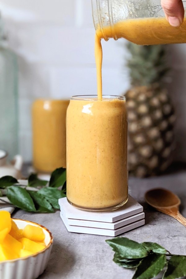 mango and pineapple smoothie recipe healthy vegan breakfasts that are high protein and high in fiber.