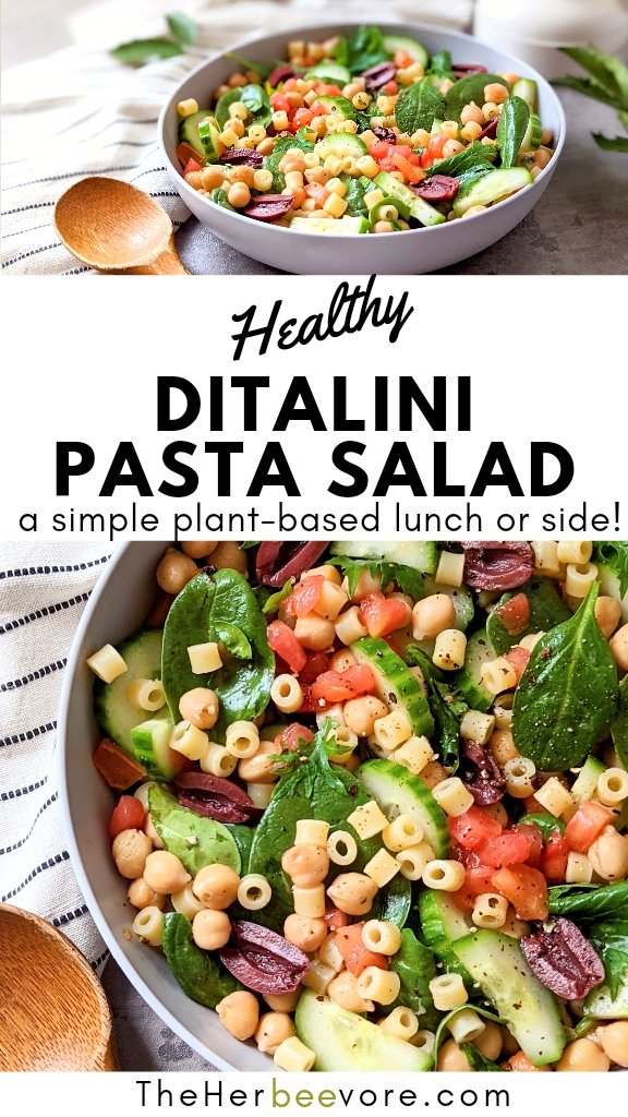 ditalini pasta salad recipe vegan and vegetarian lunch ideas with vegetables and pasta in a homemade vinaigrette dressing.