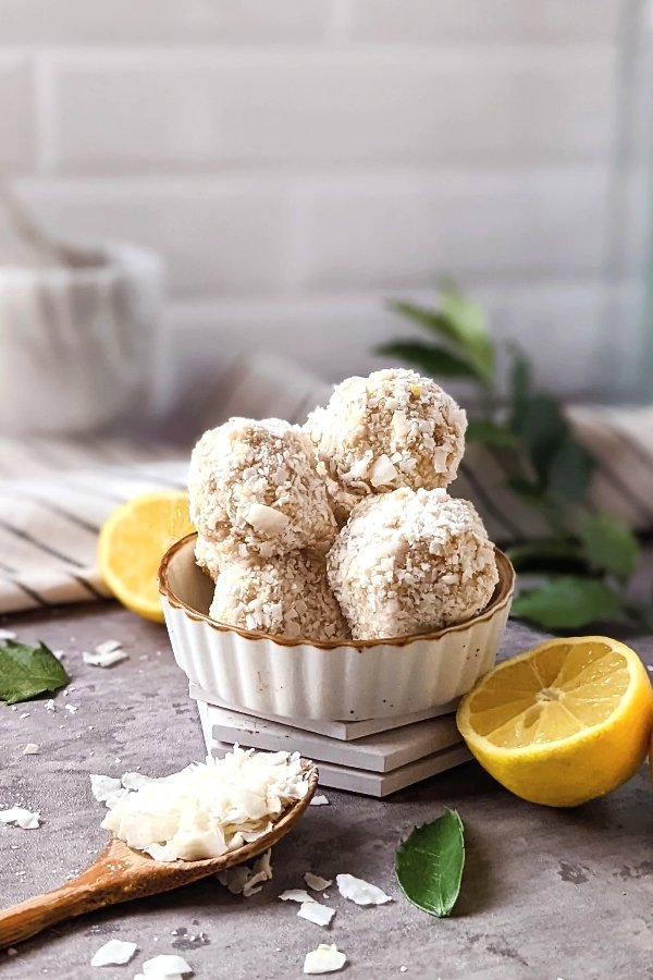 vegan coconut bites gluten free lemon energy balls with flax seed bites healthy snacks with coconut and recipes with lemon.