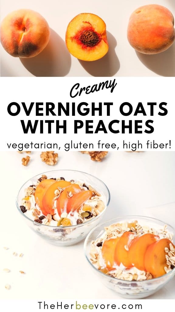 overnight oats with peaches healthy creamy peach oatmeal with yogurt and milk and fresh or frozen peaches