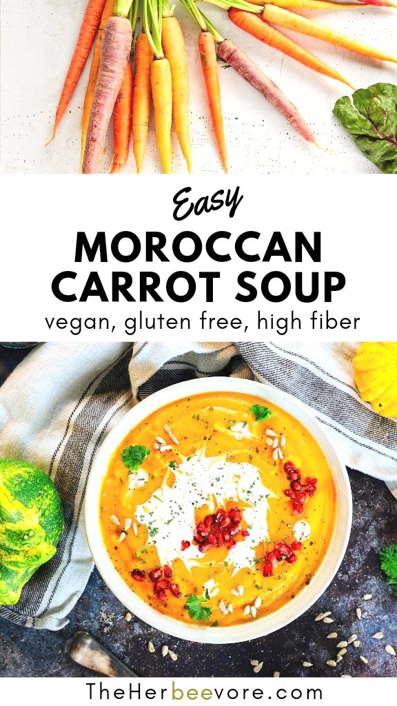 Moroccan carrot soup recipe with red lentils dairy free vegan and gluten free high in protein carrot soup