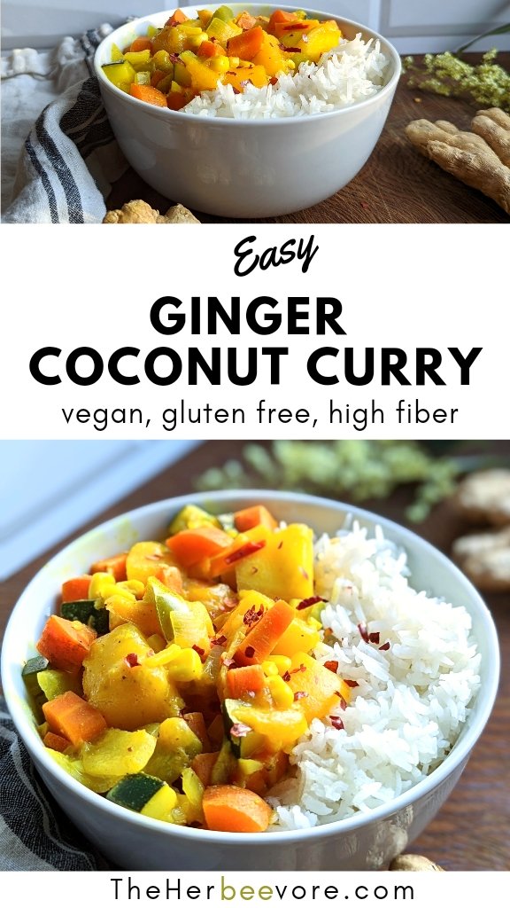 ginger coconut curry recipe with peppers zucchini carrots and vegetables vegan gluten free vegetarian