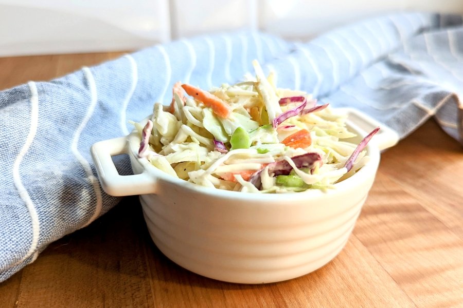coleslaw with yogurt recipe no mayo coleslaw without mayonnaise recipe high protein side dishes for BBQ high protein creamy salad recipe with cabbage