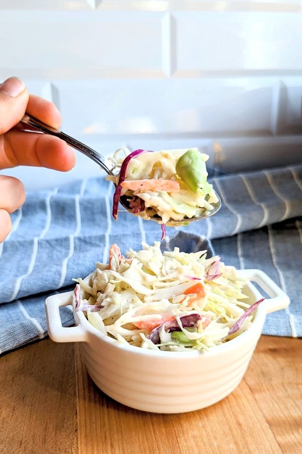 high protein coleslaw without mayo recipe creamy coleslaw no mayo make slaw with greek yogurt side dishes for summer BBQ vegetarian and gluten free