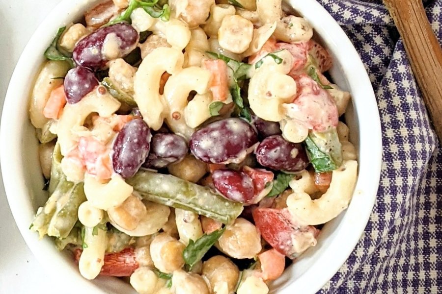 vegetarian macaroni bean salad recipe gluten free bean salad with macaroni bell pepper white pepper green beans chickpeas kidney beans and relish