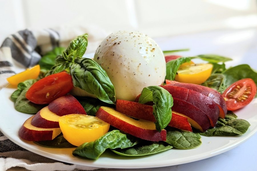 burrata peach salad recipe summer side salad recipes gluten free vegetarian cookout salad recipes fancy salads no cook