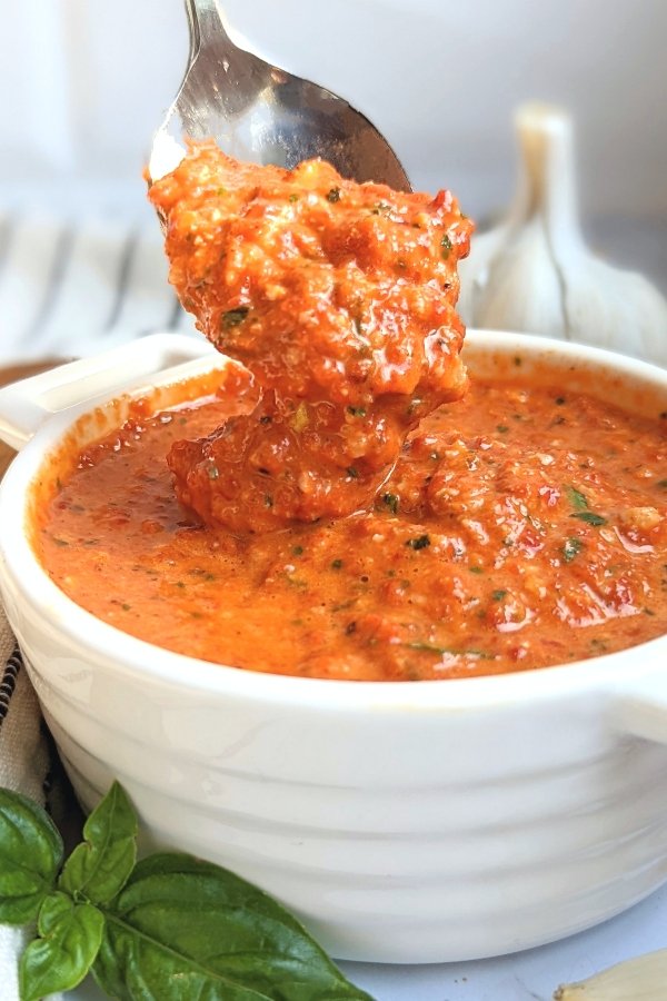 red romesco dip sauce with bell peppers recipe roasted pepper spanish sauce with peppers for noodles pasta or spaghetti vegan egg free dairy and gluten free