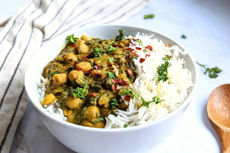 chickpea saag curry recipe dairy free vegan vegetarian plant based chana saag vegan indian recipes