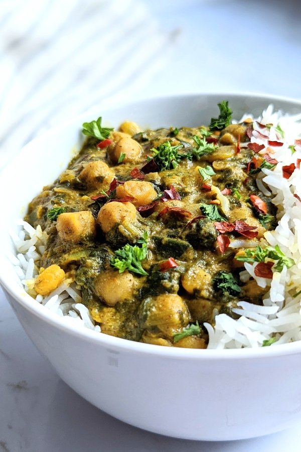 chickpea spinach curry recipe chana masala saag recipe with frozen spinach and canned garbanzo beans