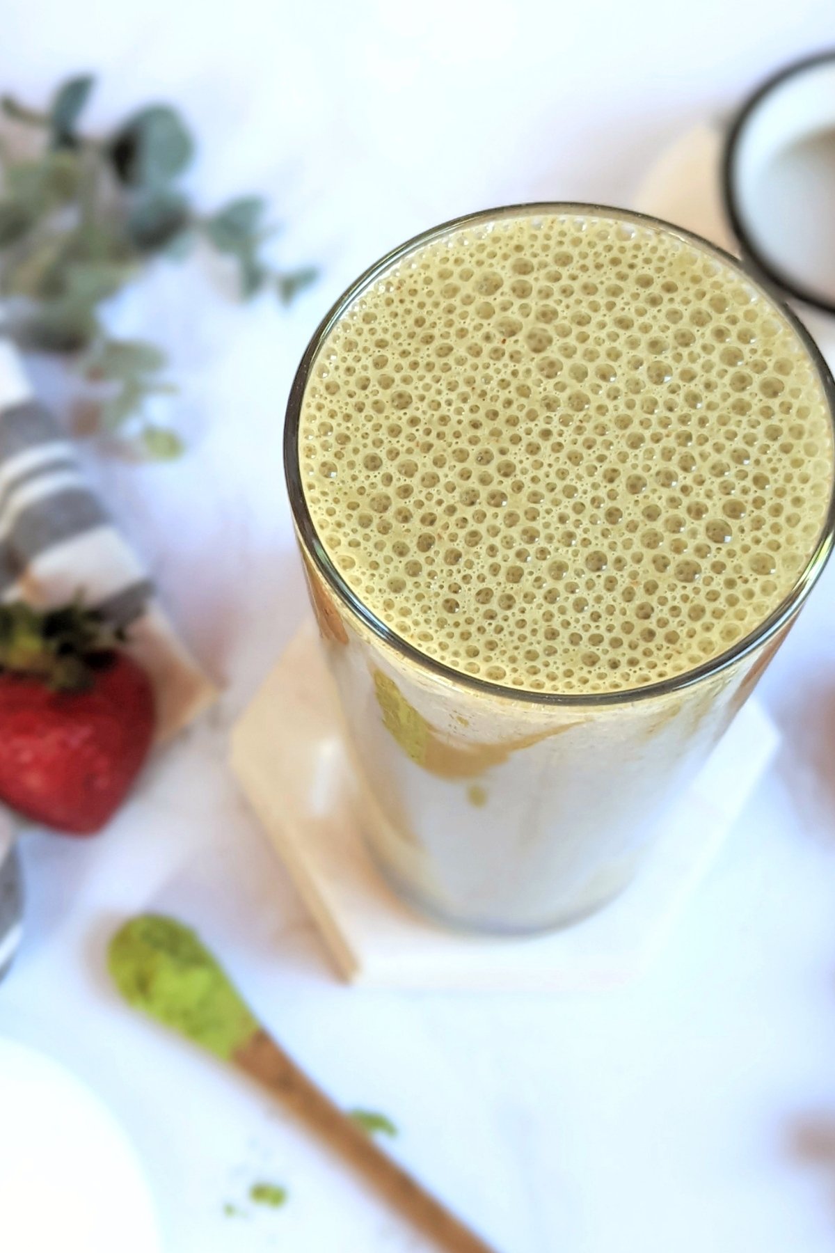 matcha strawberry smoothie shake for breakfast protein matcha berry smoothie with ceremonial grade matcha powder and fresh summer strawberries