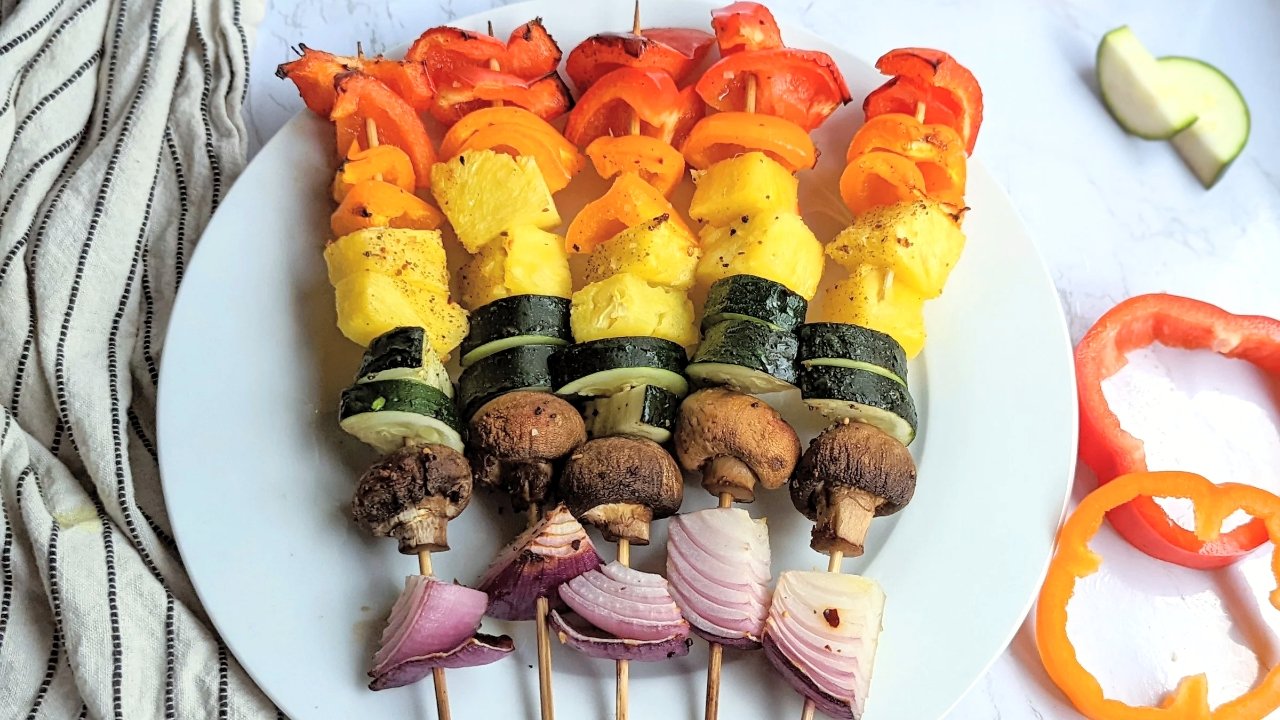 cook vegetable kabobs in oven vegetables for super bowl Sunday party gathering entertaining summer bbq recipes healthy vegan gluten free whole30 party foods