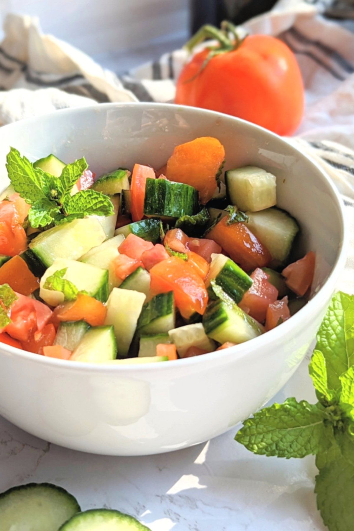 tomato cucumber mint salad recipe vegan vegetarian summer salads dairy free mint and cucumber salad with oil and vinegar dressing