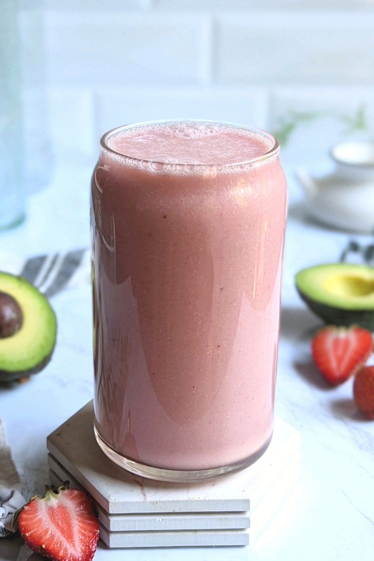avocado strawberry smoothie vegan dairy free creamy strawberry smoothie without yogurt no milk or cream