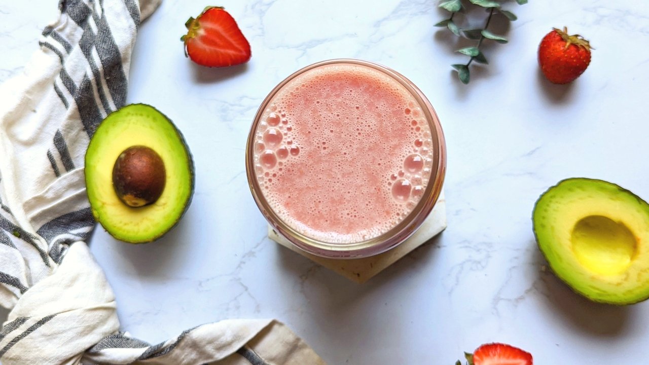 strawberry smoothie with avocado recipe milk free smoothie with plant based protein and flaxseeds