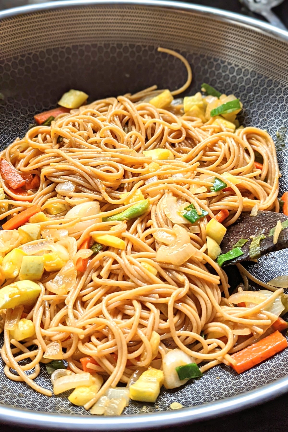 veggie noodle stir fry recipe with vegetables and vegan stir fry noodles in a vegetarian sauce without soy sauce