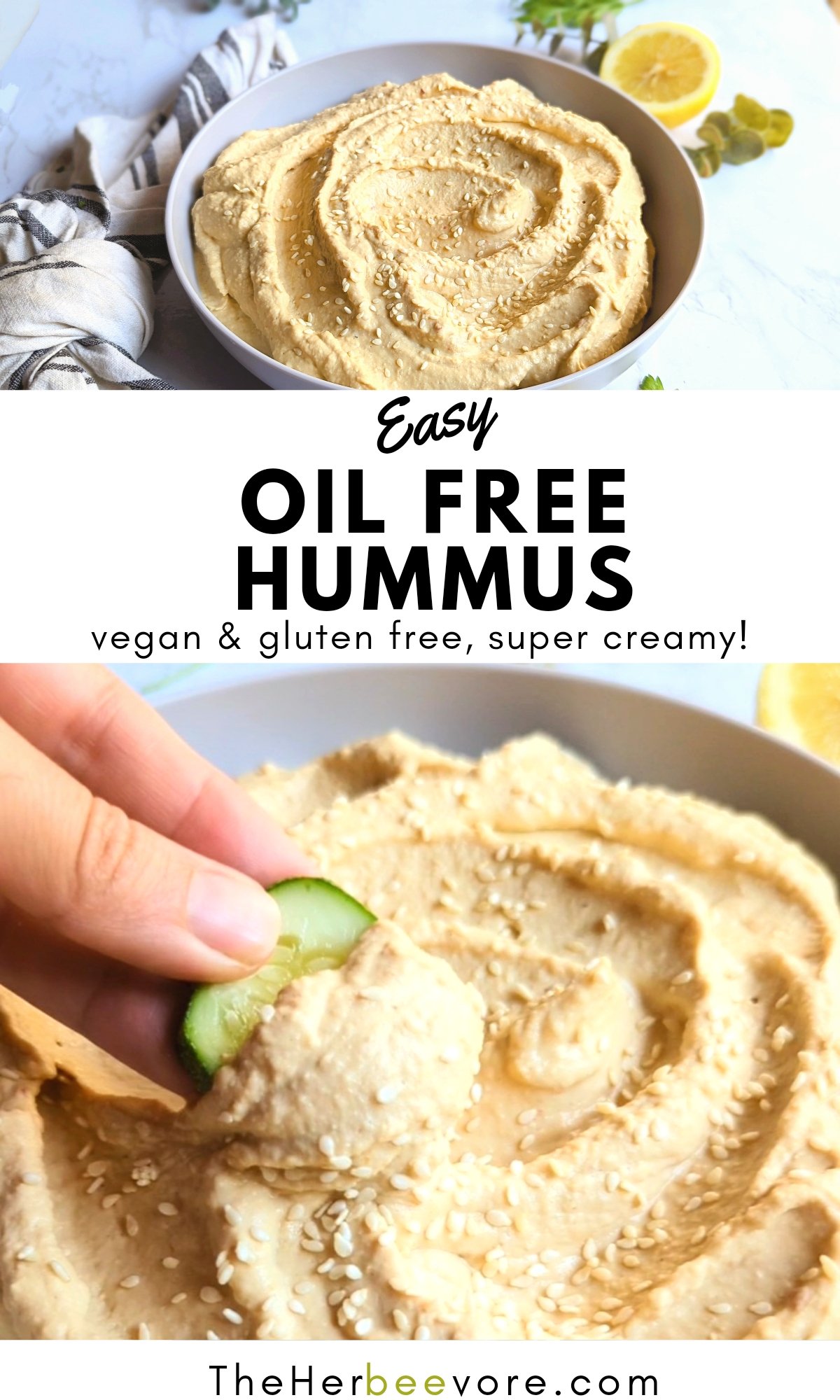 oil free hummus recipe with instant pot instructions garlic tahini spices and lemon juice