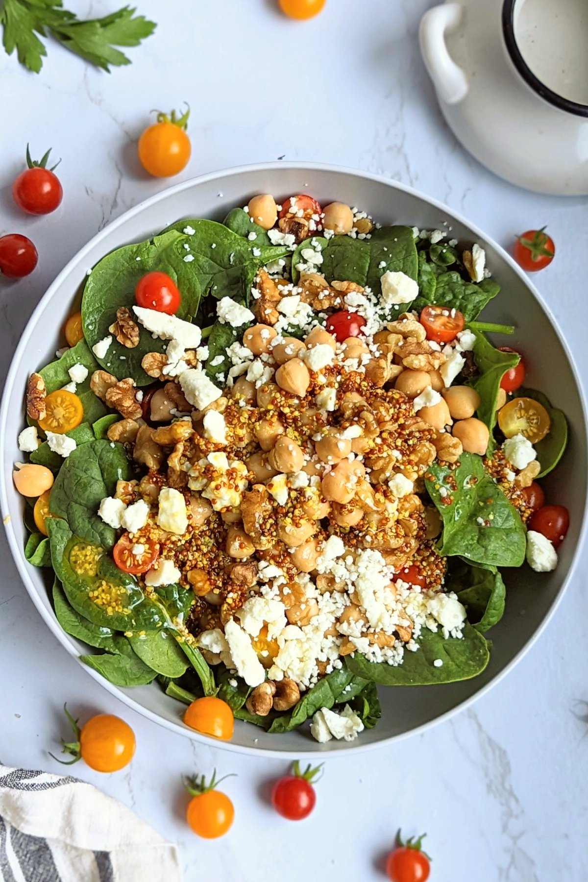 spinach salad with chickpeas recipe healthy high protein vegetarian salads without meat recipe summer or winter salads with spinach