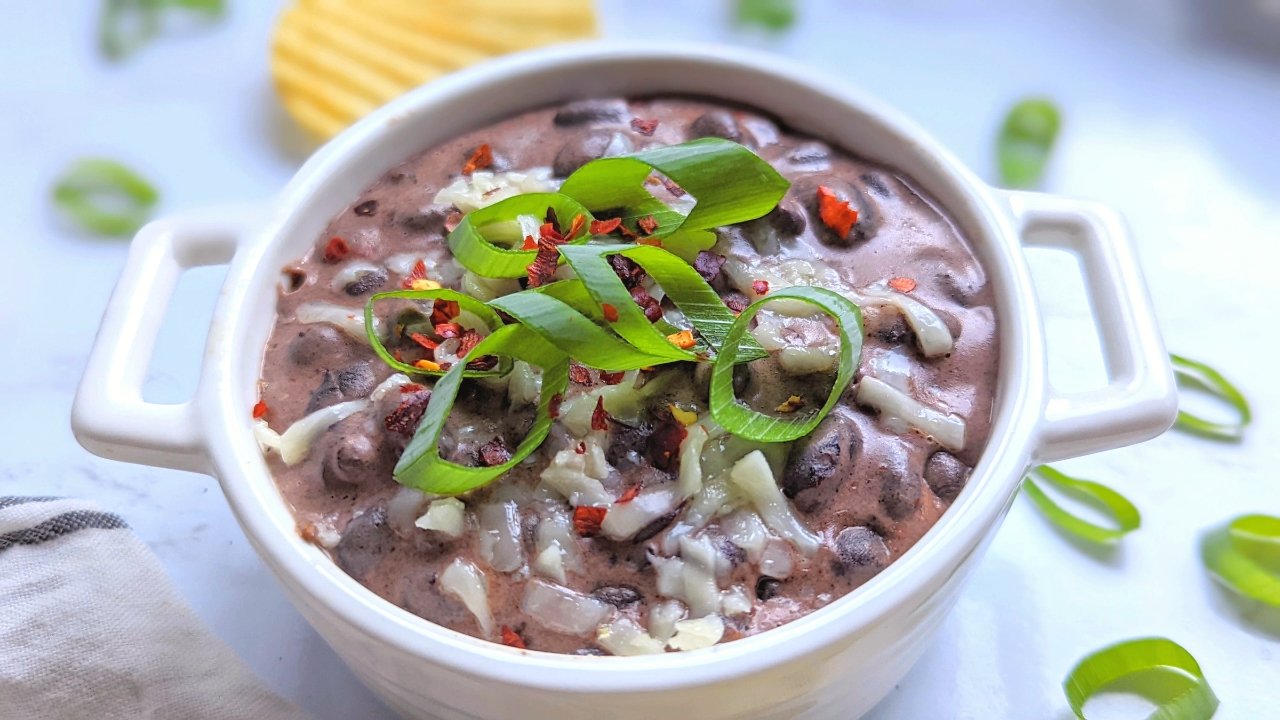 cream cheese bean dip for chips and nachos dip with beans and creamy cheese 