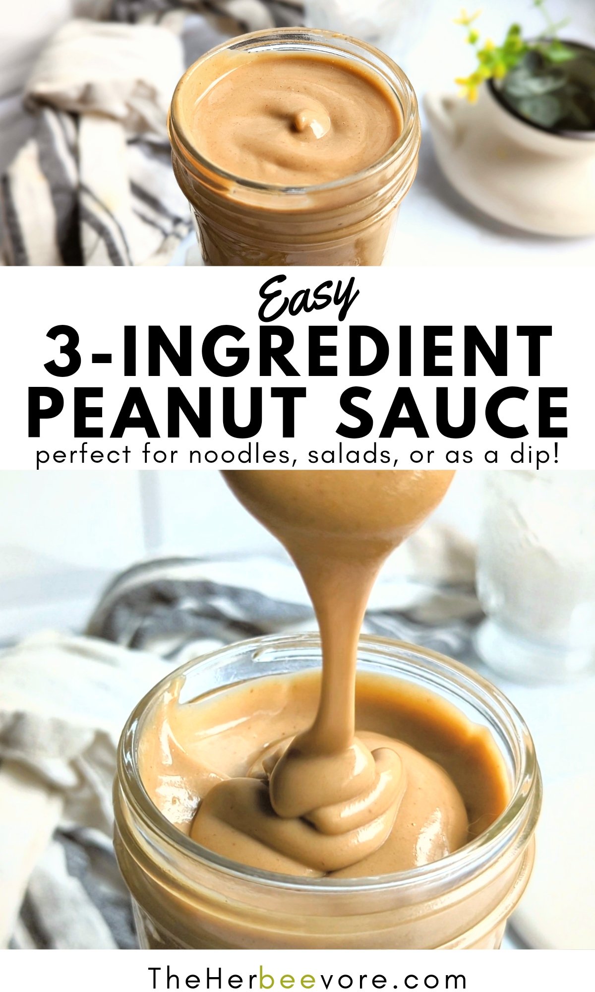 3 ingredient peanut sauce recipe with soy sauce or tamari peanut butter sauce and seasoned rice vinegar