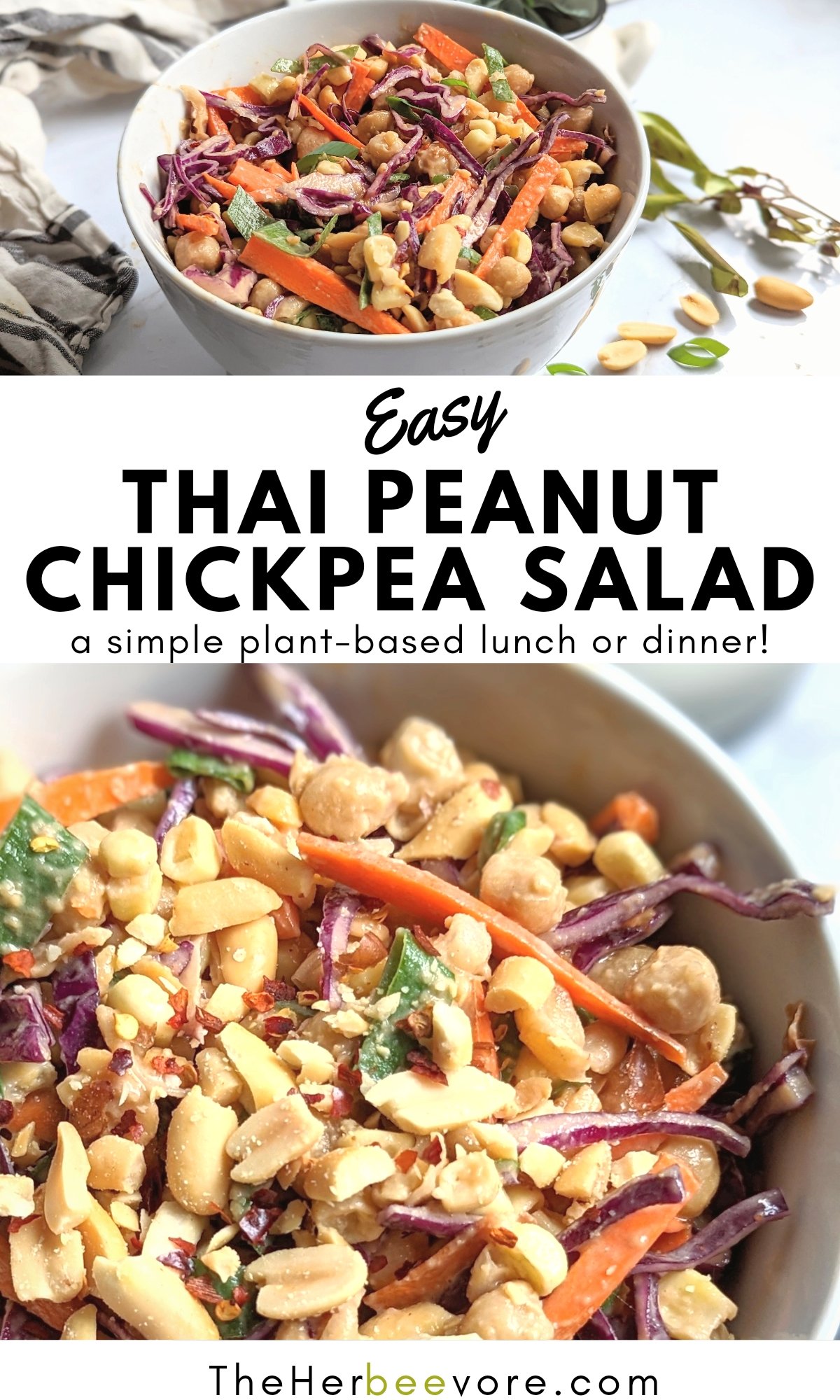 thai peanut chickpea salad with vegan peanut sauce gluten free vegetarian high protein lunch ideas plant based hearty lunch recipes with garbanzo beans cabbage carrots